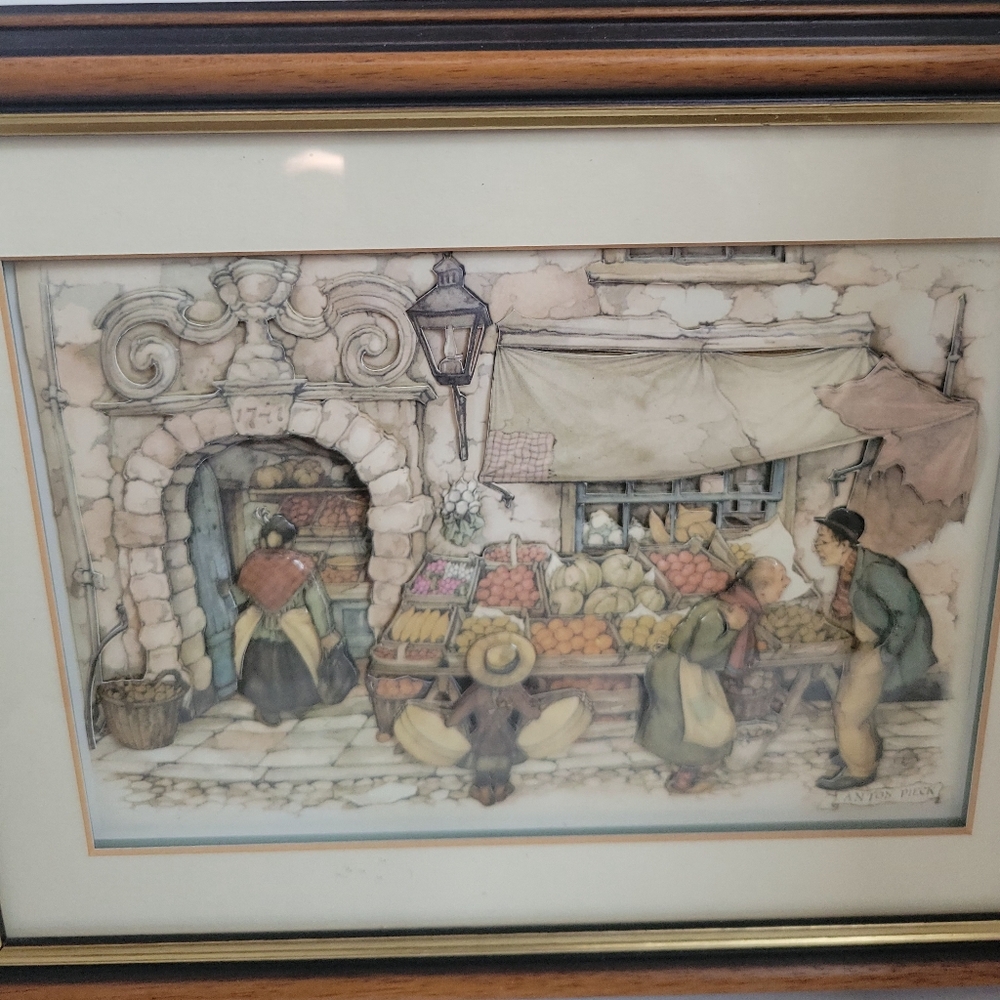 1968 Anton Pieck 3D Shadow Box Art Wall Hanging Fruit Market Store Front